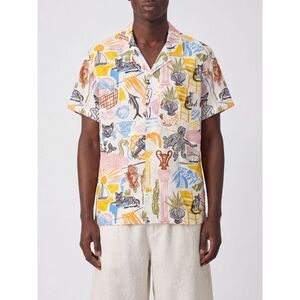 Closed Graphic Print Short-Sleeved Cotton Bowling Shirt With Cuban Collar